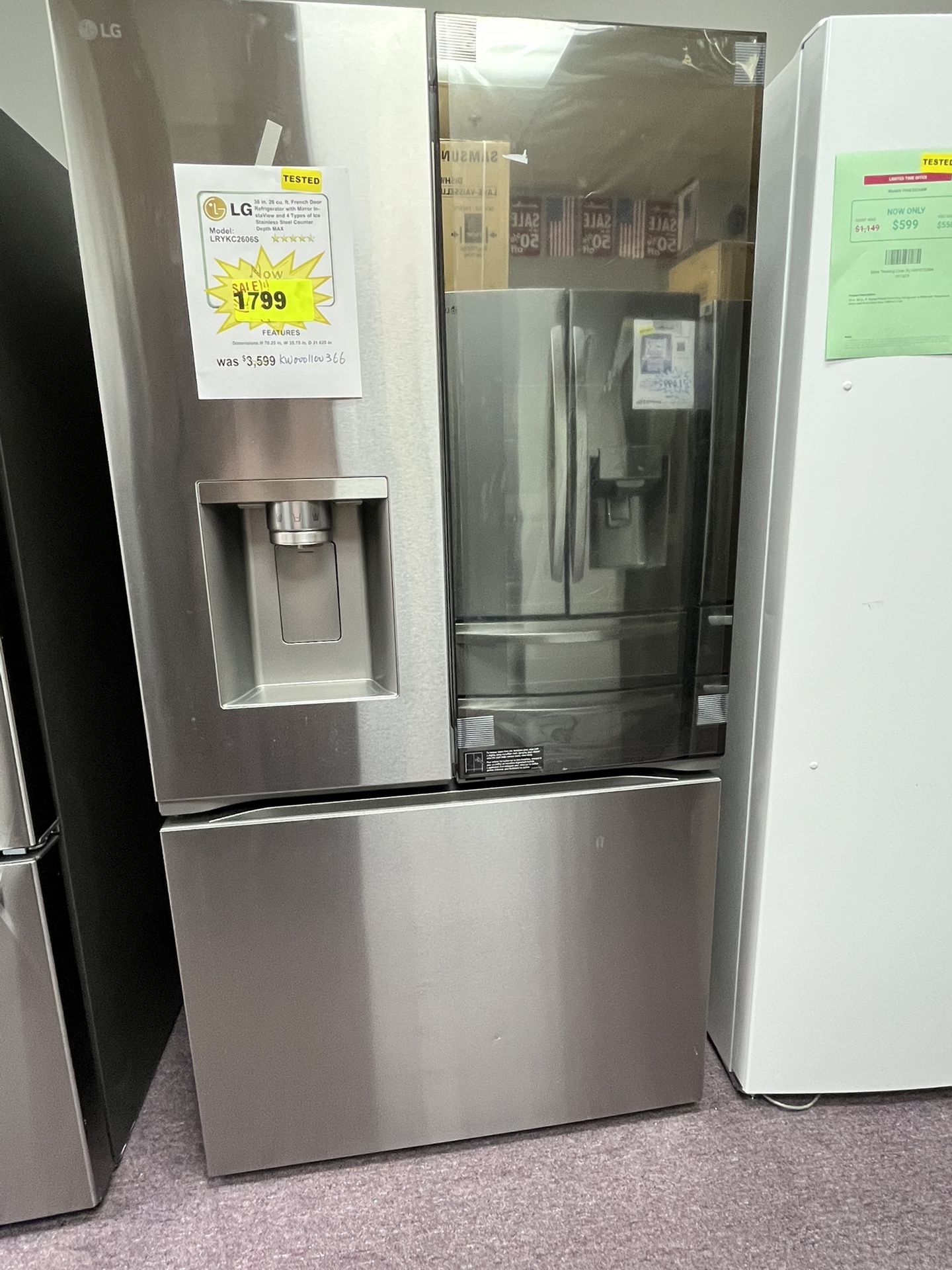 Refrigerator, 36’ French Door LG Fridge With Water/Ice