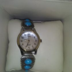 Sterling.  Turquoise  Band Watch.timex. Indigo 