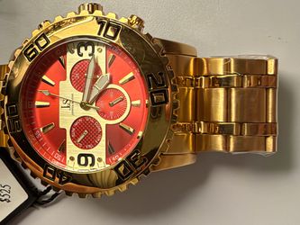 J&S LUXURY DESIGNER WATCH (JX100YG) 24K Swiss Gold & Red Tone Day/Date 46MM