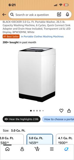 3.0 cu. ft. Portable Top Load Washer in White