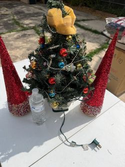Decorated Tabletop Christmas Tree & Red Glitter Trees