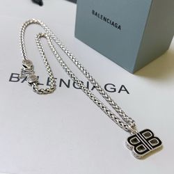 Balenciaga Classic BB Logo Necklace Silver Unisex