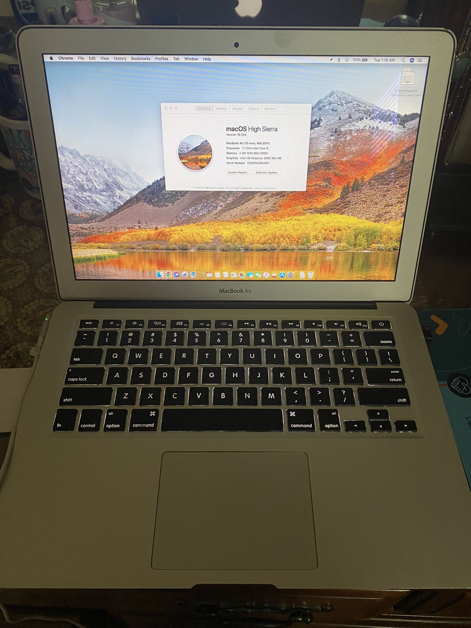 Mac Laptop 2011 With charging Chord
