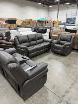 Dark Grey Living Room Recliner 3Pcs Sofa Set (3.11) Juego de sofás reclinables de 3 piezas para sala de estar gris oscuro 