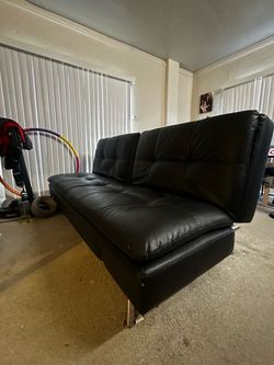 Black Faux-Leather Futon Sofa Bed – Great Condition