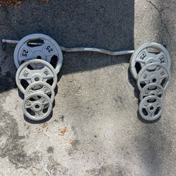 Curl Bar With 90lbs Of Weight Plates 2 25lb 2 10lb 4 5lbs