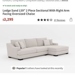 Living Spaces: Lodge Sand 139" 2 Piece Sectional With Right Arm Facing Oversized Chaise