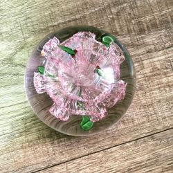 PENDING SALE Beautiful Studio Artglass Paperweight Flower & Dragonflies