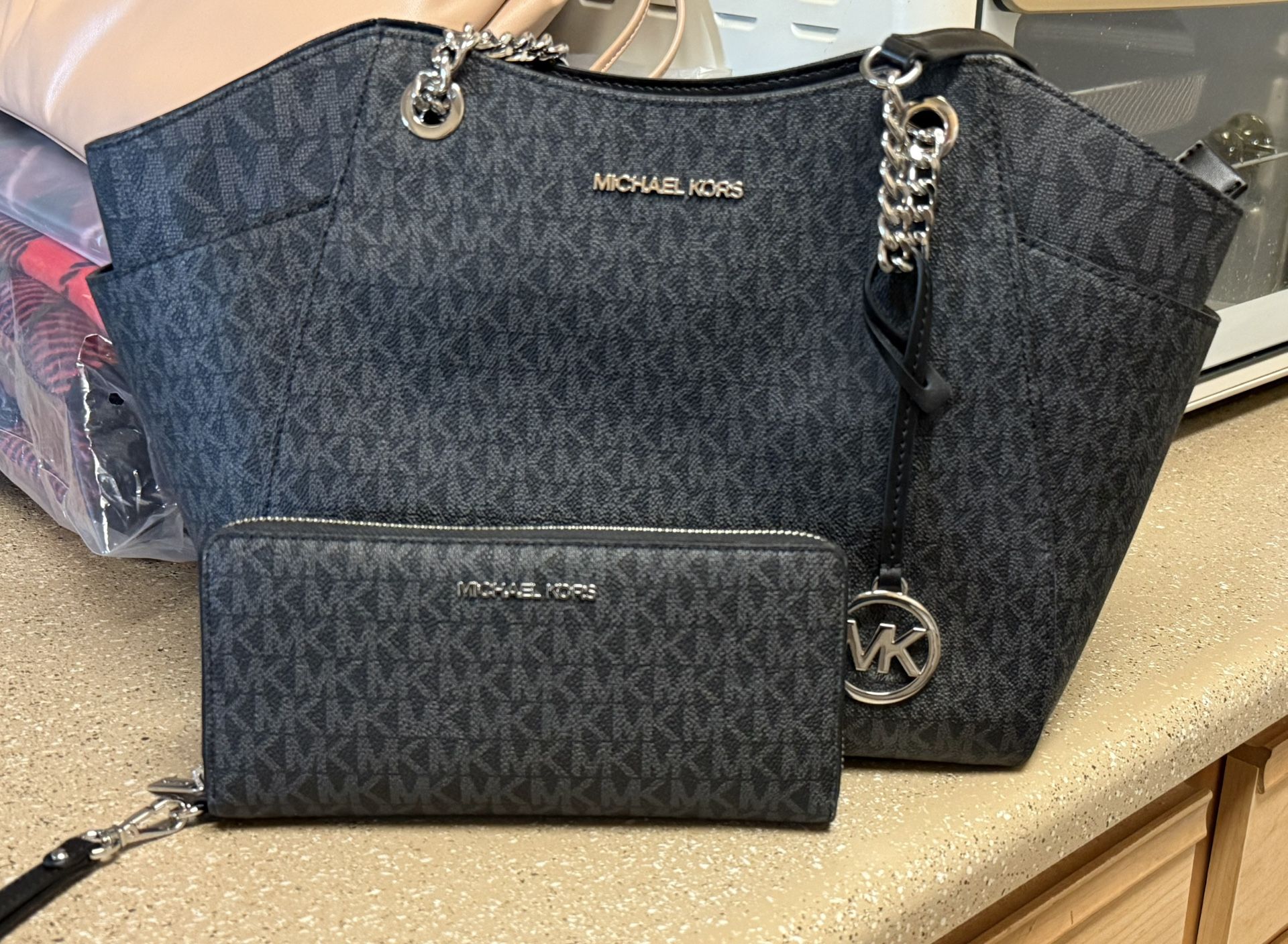Michael Kors Dark Gray Signature Shoulder Bag and Wallet