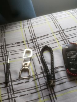 Car Key Case - Leather Auto Key FOB Holder Smart KeyChain Protector Cover with Metal Hook And Leather Handle