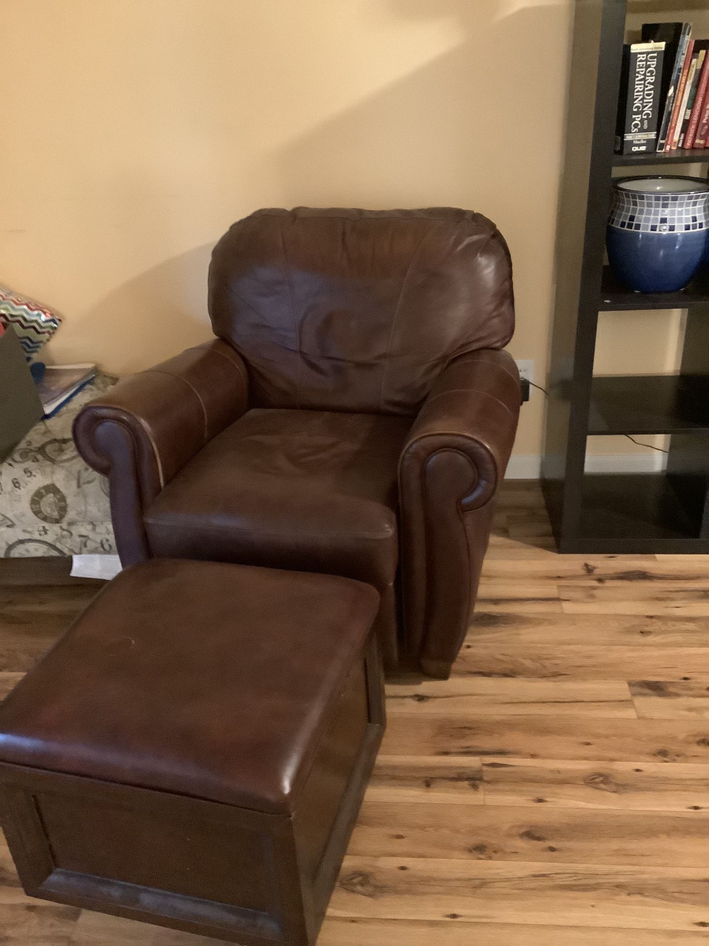 Brown Chair and Ottoman