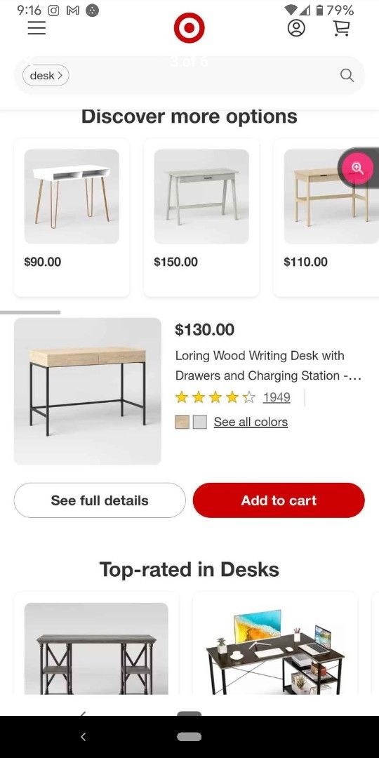 USED "Loring Wood Writing Desk with Drawers and Charging Station - Threshold" originally from Target