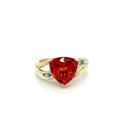 10kt Gold Orange Stone Ring With 4 Small Diamonds 3.10grams Size 7 167508 14