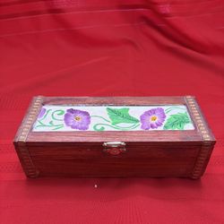Hand Painted Wood Trinket Jewelry Box 