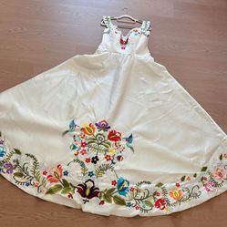 Gorgeous white satin-finish dress with hand-embroidered Chinese floral details.