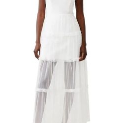 Nordstrom French Connection Whisper Strappy Tulle Maxi Dress WHITE (Removable Straps)