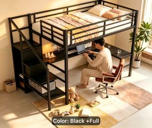 Loft bed frame with L shape Desk