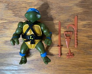 Original 1988 TMNT Leonardo w/Accessories Soft Head Teenage Mutant Ninja Turtles Playmates Leo