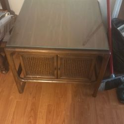 Mid Century Modern Side Table in Walnut & Cane by McGuire