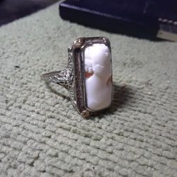 Antique Authentic Cameo14K White Gold Size 9 Ring With Box U