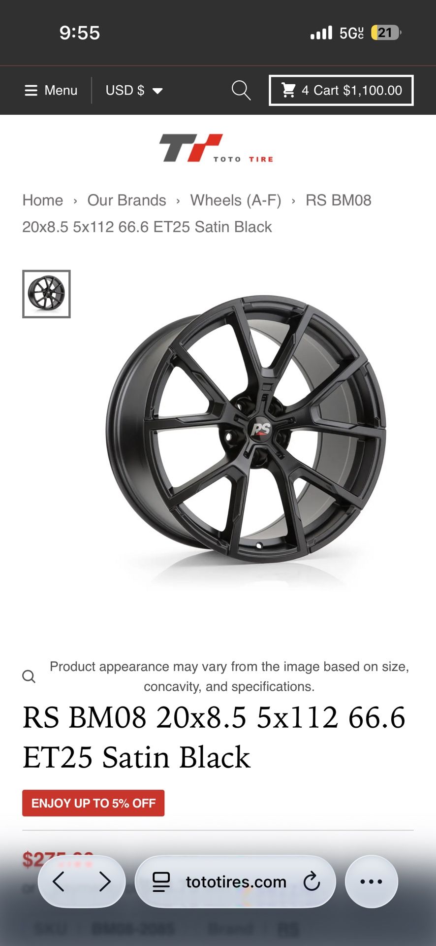 RS Satin Wheels black 20x8.5