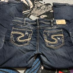 Distressed Silver Co Low Rise Flare Jeans Size 31