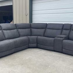 6 PIECE FABRIC POWER RECLINING SECTIONAL WITH POWER HEADRESTS 