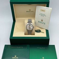 1987 Rolex Datejust 16014 36mm stainless steel jubilee bracelet factory silver dial white gold fluted bezel watch box papers tag