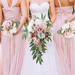 Dusty Rose Bride, Bridesmaids, groom, And Groomsmen