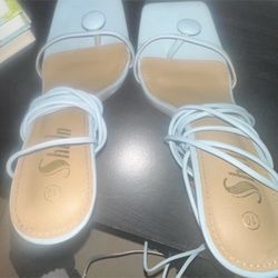 Blue squared toe heel