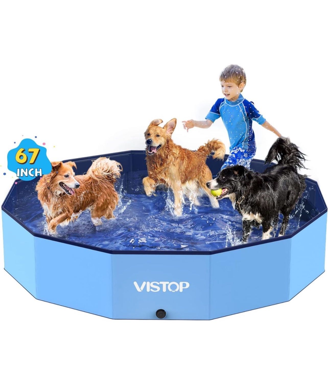 Extra Large Foldable Dog Pool XXL, Hard Plastic Shell Portable Swimming Pool for Dogs Cats and Kids Pet Puppy Bathing Tub Collapsible Kiddie Po