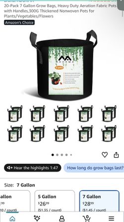 20-Pack 7 Gallon Grow Bags Heavy Duty Fabric Pots NEW