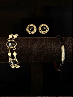 Elegant Vintage-Style Black & Gold Jewelry Bundle