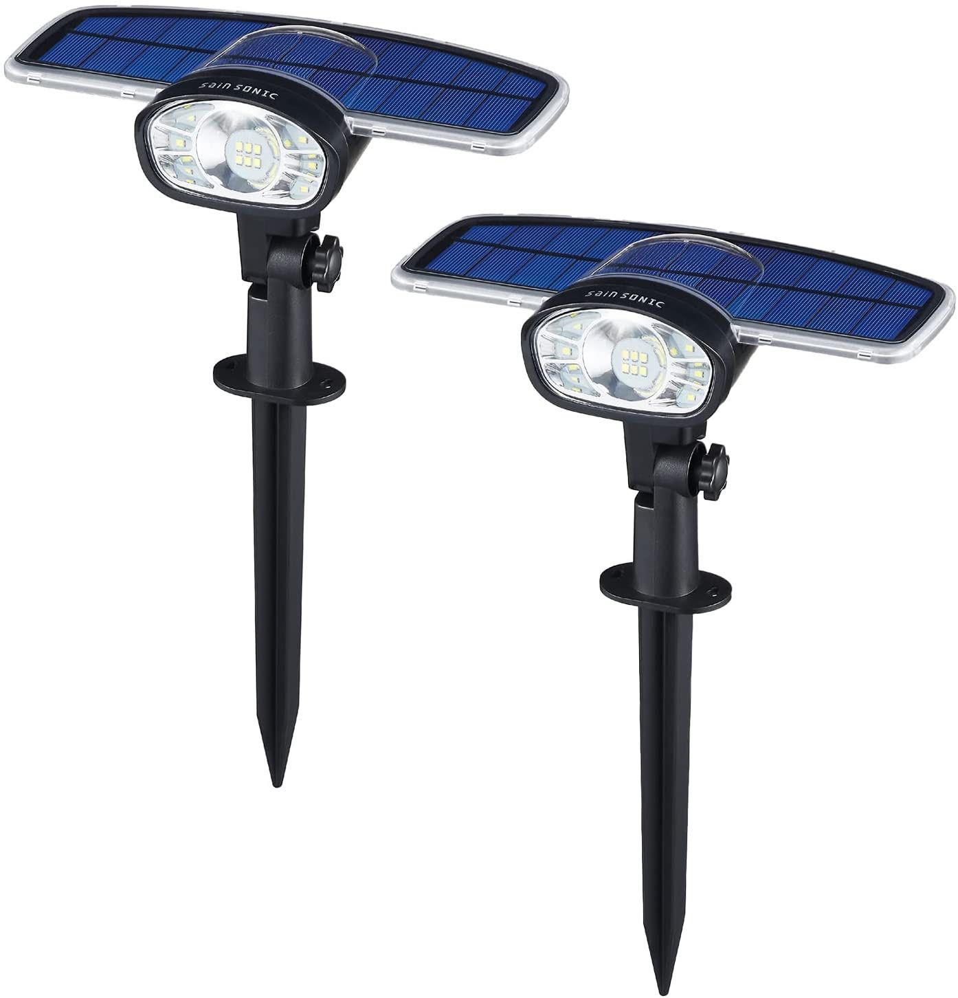 Solar Spot Lights Outdoor, SainSonic Spotlights with A No Peeling Wing Panel, Screwless Design for Long Life, LED Garden Yard Patio Landscape Lighting