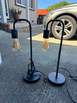 Pair of Industrial Black Metal Desk Lamps