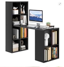 Black Computer Desk with Bookshelves - 48"