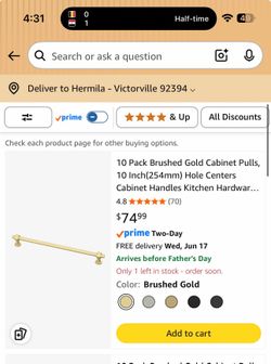 Set of 10 Gold Medal Cabinet Handles
