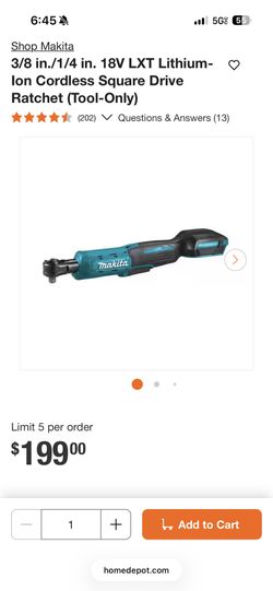 Makita 3/8 in./1/4 in. 18V LXT Lithium-Ion Cordless Square Drive Ratchet (Tool-Only)