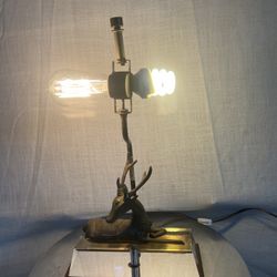 Vintage Brass Stag Lamp Base Elk Deer Antlers Lucite Mid Century Modern Figural