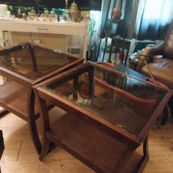 Wood And Glass End Tables 