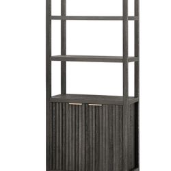 Oxford Bookshelf, Tall Book Shelf with Doors Cabinet, 5-Tier Bookcase, Wooden Bookshelves with Fluted Panel, Large Bookcases with Storage for Living R