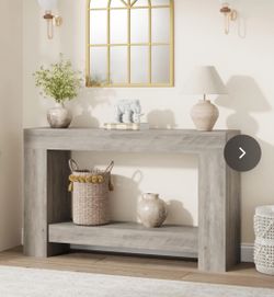 Garvee 47 in Console Table, Gray Particle Board Farmhouse Design, 2-Tier Open Storage Sofa Table for Entryway, Hallway and Living Room