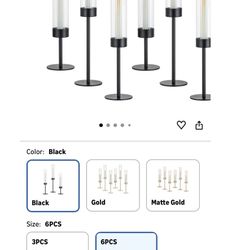 Hewory Black Taper Candle Holders: Candlestick Holders Set of 5 Hurricane Glass Tall Candle Holder for Candlesticks Candle Sticks Holder Decor for Tab