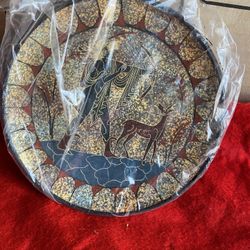 8 Inch Handmade Hand Painted Hand Etched Greek Ceramic Plate Imported From Greece  