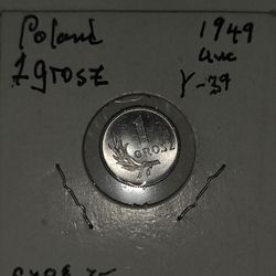 Poland 1 Grosz 1949 Aluminum Coin - Eagle