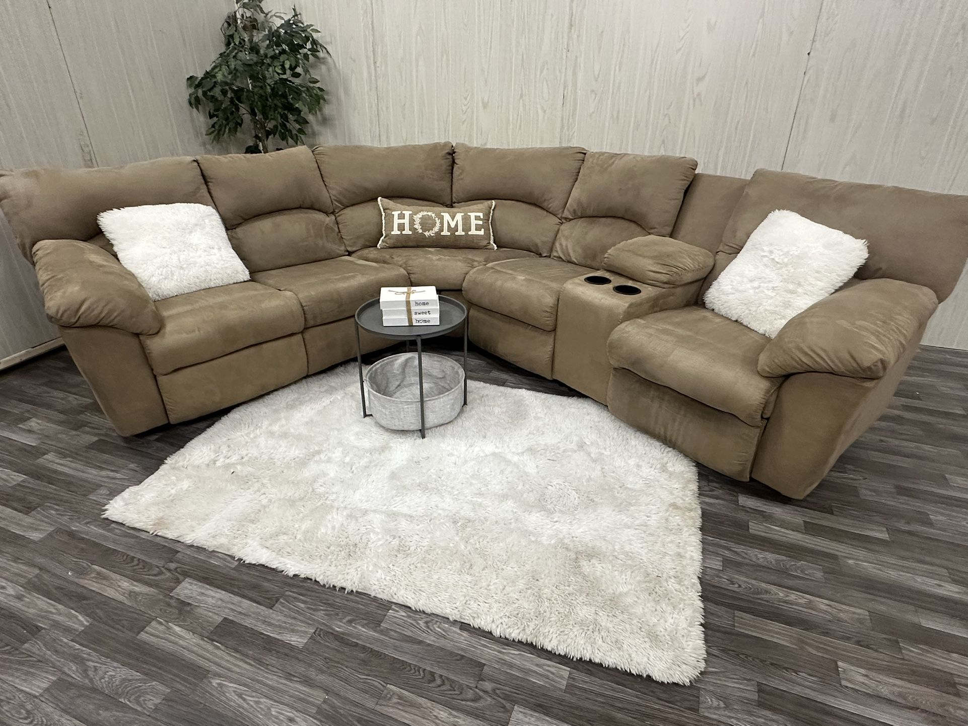 Large Light Brown Reclining Sectional Couch - Delivery Available