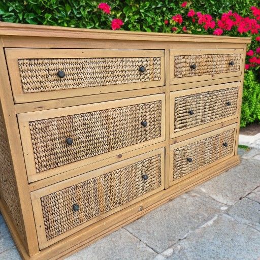 Pier 1 Imports Solid Wood/Rattan Dresser