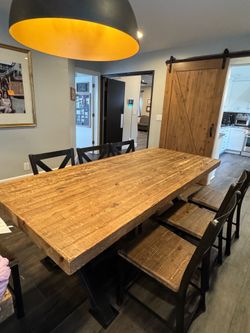 Solid Wood Dining Table + 6 Chairs Included – Rustic Industrial Style