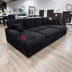 Black jumbo corduroy double chaise sectional sofa