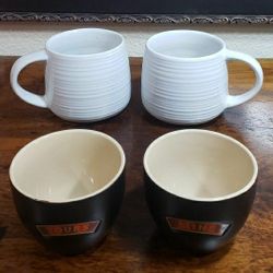 Bailey's Irish Cream Set Of 2 "Yours" & "Mine" Coffee Cups Plus 2 Better Homes And Gardens Ribbed Stoneware Mugs!